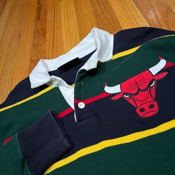 NBA Rowing Blazers Chicago Bulls Polo Rugby Size Large Striped Colorblock Shirt - Picture 3 of 10